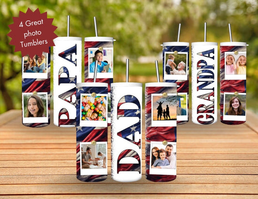 Patriotic Pride, Family Ties- Personalized American Flag Tumbler with Custom Family Photos. A Unique Gift That Honors Dads Love and Heritage