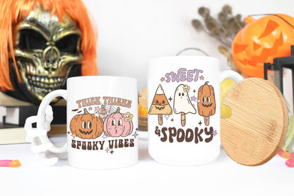 Retro  Halloween Coffee Mug -15oz w/ Bamboo Lid, 11oz or 12 oz Camp mug. Cute & Nostalgic 90's Style- Perfect Gift for your spooky Tea Lover