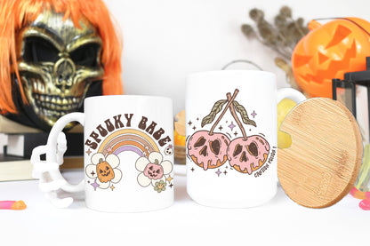 Retro  Halloween Coffee Mug -15oz w/ Bamboo Lid, 11oz or 12 oz Camp mug. Cute & Nostalgic 90's Style- Perfect Gift for your spooky Tea Lover