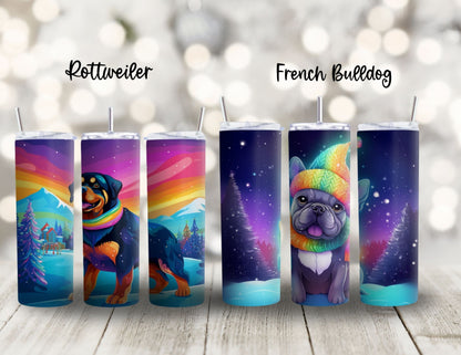 Christmas Colorful Dog Breed 90's Rainbow Inspired 20oz Stainless Steel Tumbler,  Insulated Travel Mug for the Holidays