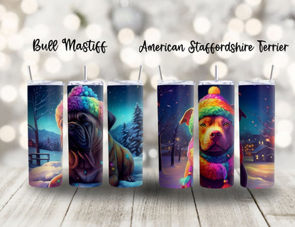 Christmas Colorful Dog Breed 90's Rainbow Inspired 20oz Stainless Steel Tumbler,  Insulated Travel Mug for the Holidays