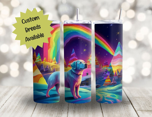 Christmas Colorful Dog Breed 90's Rainbow Inspired 20oz Stainless Steel Tumbler,  Insulated Travel Mug for the Holidays