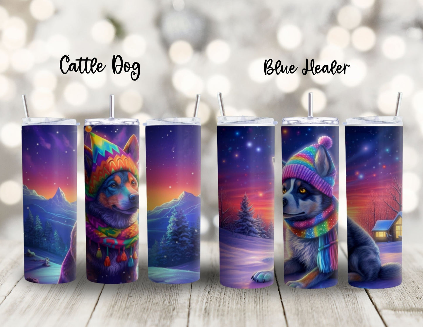 Christmas Colorful Dog Breed 90's Rainbow Inspired 20oz Stainless Steel Tumbler,  Insulated Travel Mug for the Holidays