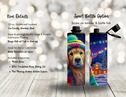 Christmas Colorful Dog Breed 90's Rainbow Inspired 20oz Stainless Steel Tumbler,  Insulated Travel Mug for the Holidays