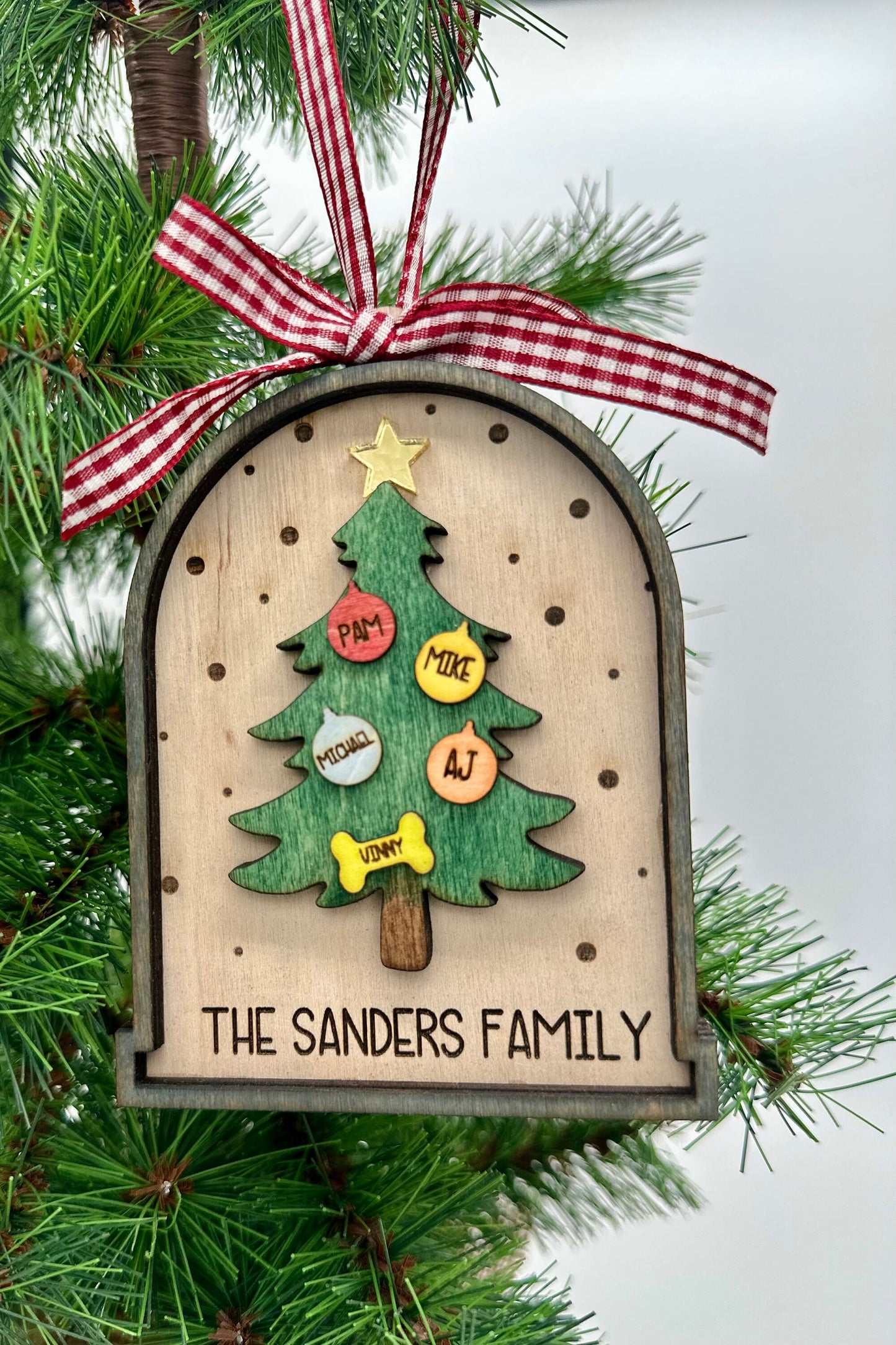 Family Tree Christmas Ornament-up to 12 names for big families. Personalized Custom Boho Farmhouse Aesthetic. Dated or w/ Custom Text