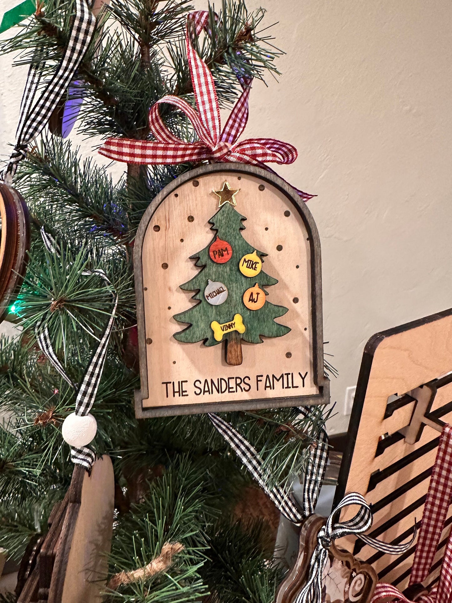 Family Tree Christmas Ornament-up to 12 names for big families. Personalized Custom Boho Farmhouse Aesthetic. Dated or w/ Custom Text