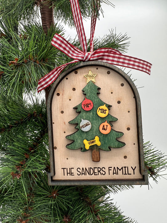 Family Tree Christmas Ornament-up to 12 names for big families. Personalized Custom Boho Farmhouse Aesthetic. Dated or w/ Custom Text