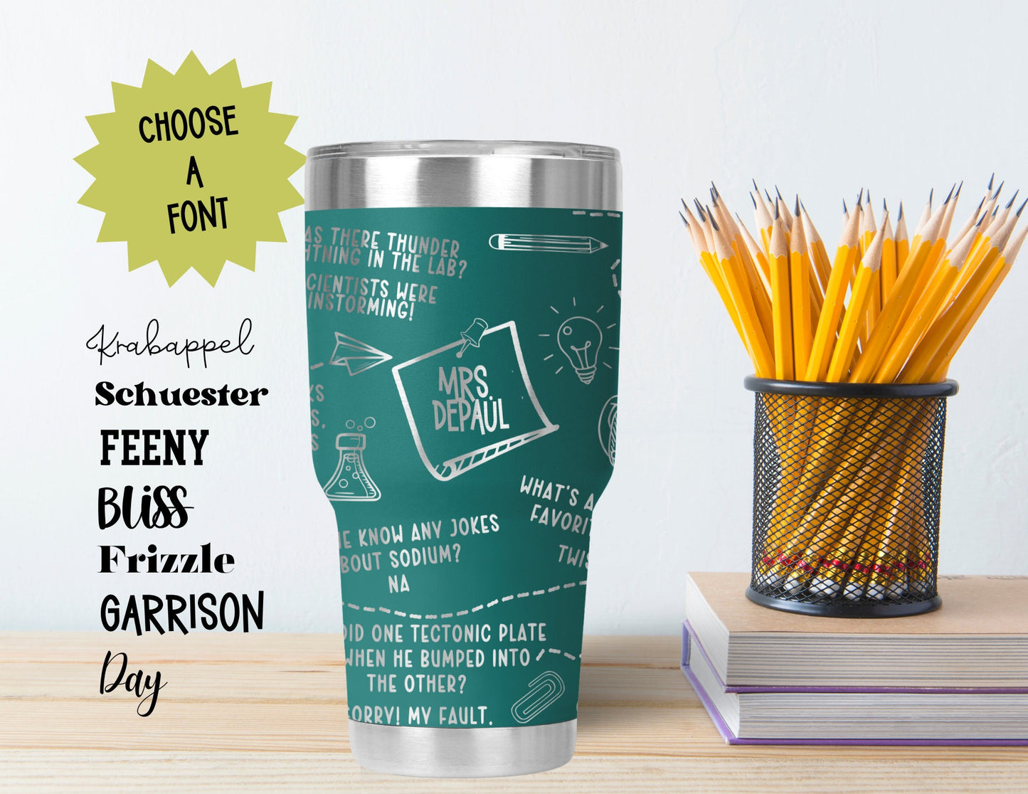 Funny Teacher Tumbler 30oz- ELA, Science, History, Math Puns- Personalized Teacher Gift. Many colors available