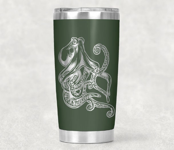 Octopus Engraved Insulated 20oz Tumbler w/ Lid, Gift for Dive Buddy - Great for Christmas, Keeps Coffee Hot