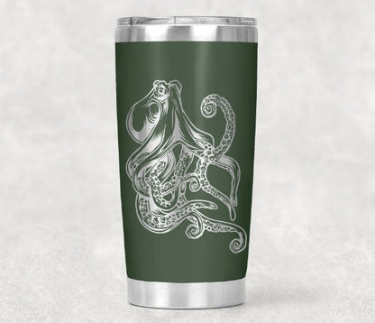 Octopus Engraved Insulated 20oz Tumbler w/ Lid, Gift for Dive Buddy - Great for Christmas, Keeps Coffee Hot