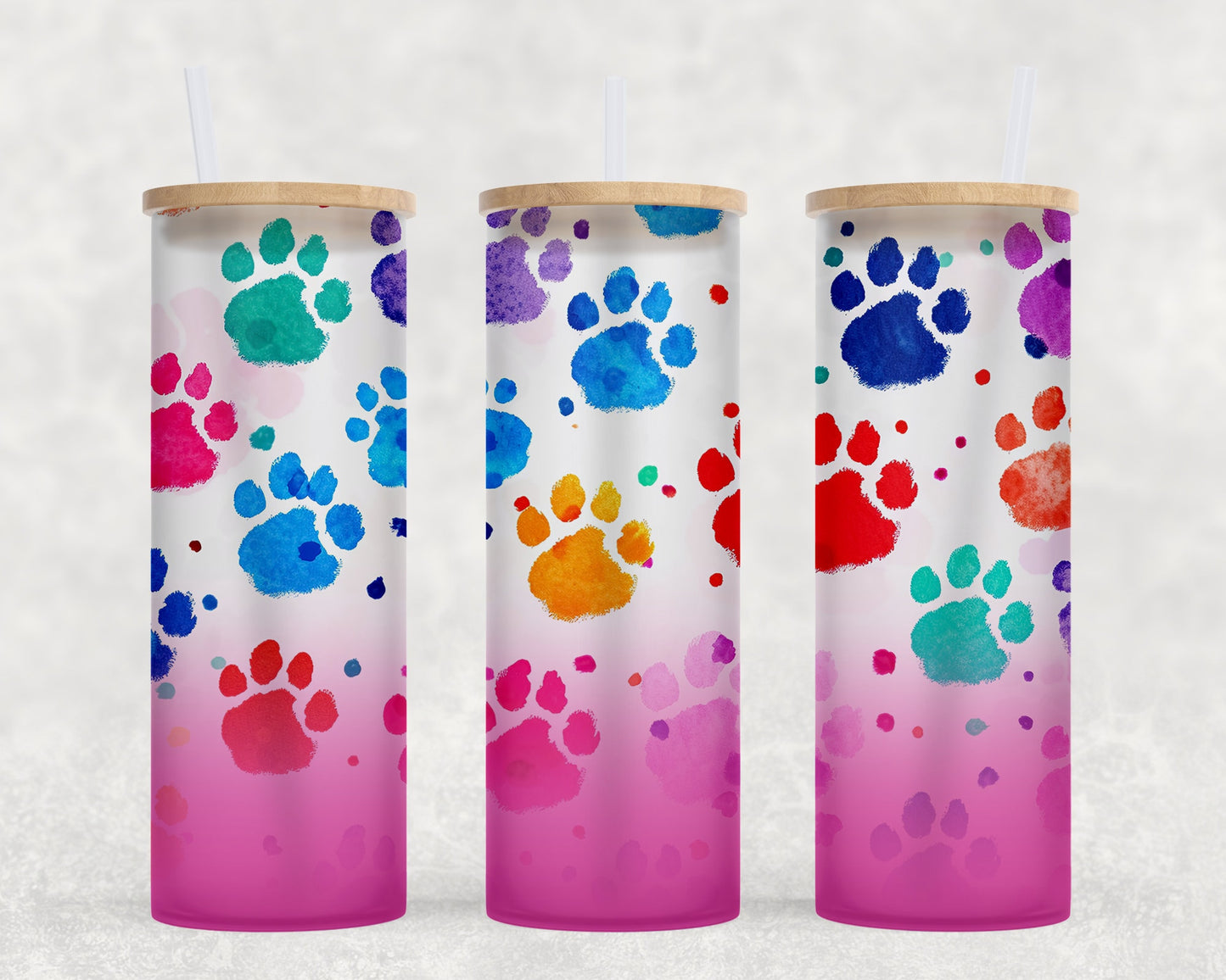 Dog Mom Gift for Bestie, Daughter, Teacher or Girlfriend- 25 oz  Colorful paw print glass tumbler with bamboo lid and straw for iced coffee